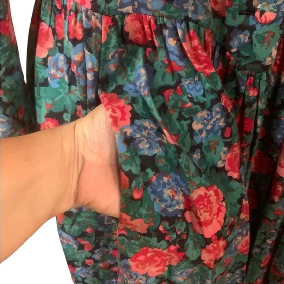 Vintage Laura Ashley button down puff sleeve drop waist floral midi dress sz 12 - Picture 3 of 11